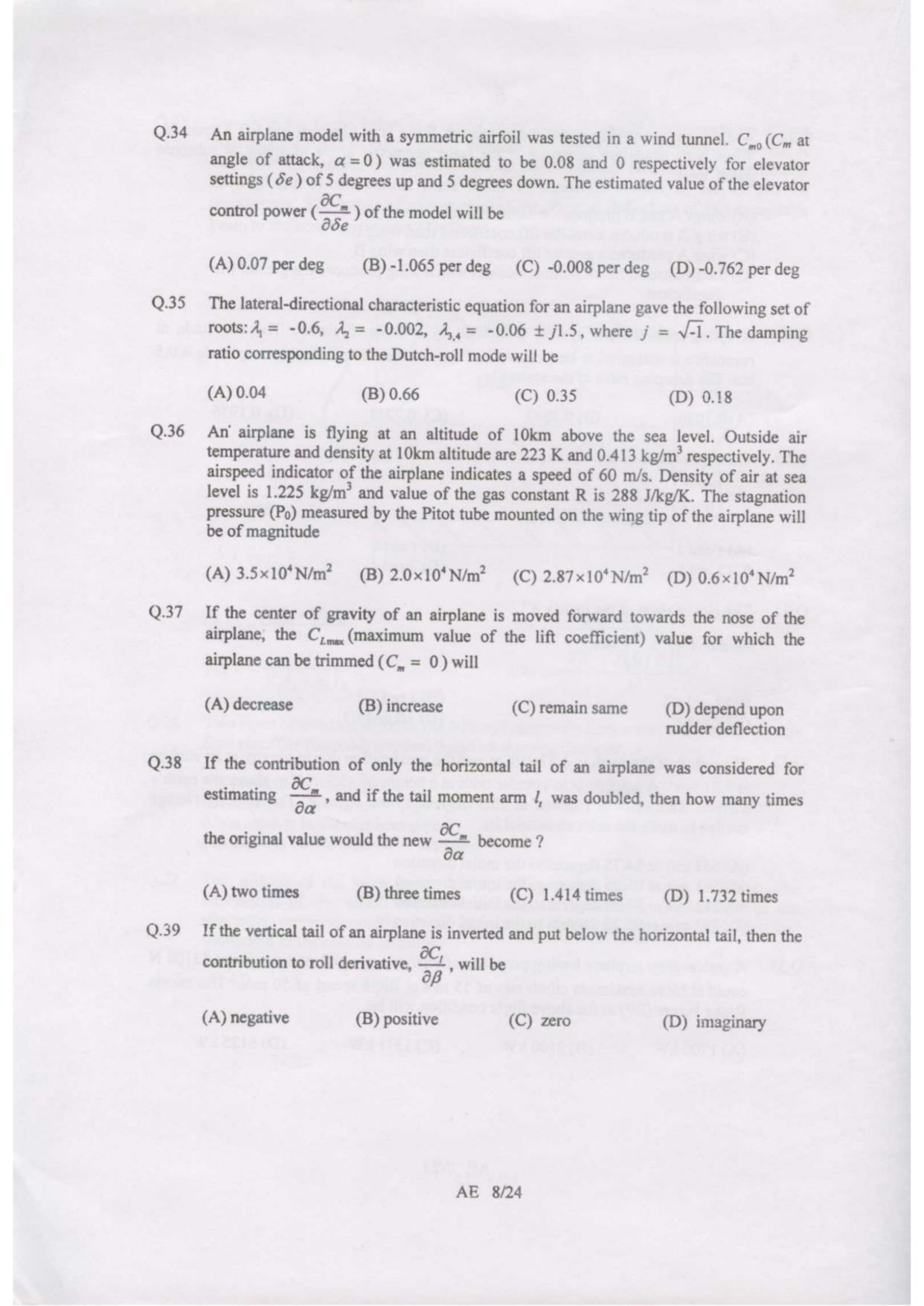 GATE 2007 Aerospace Engineering (AE) Question Paper with Answer Key - Page 8