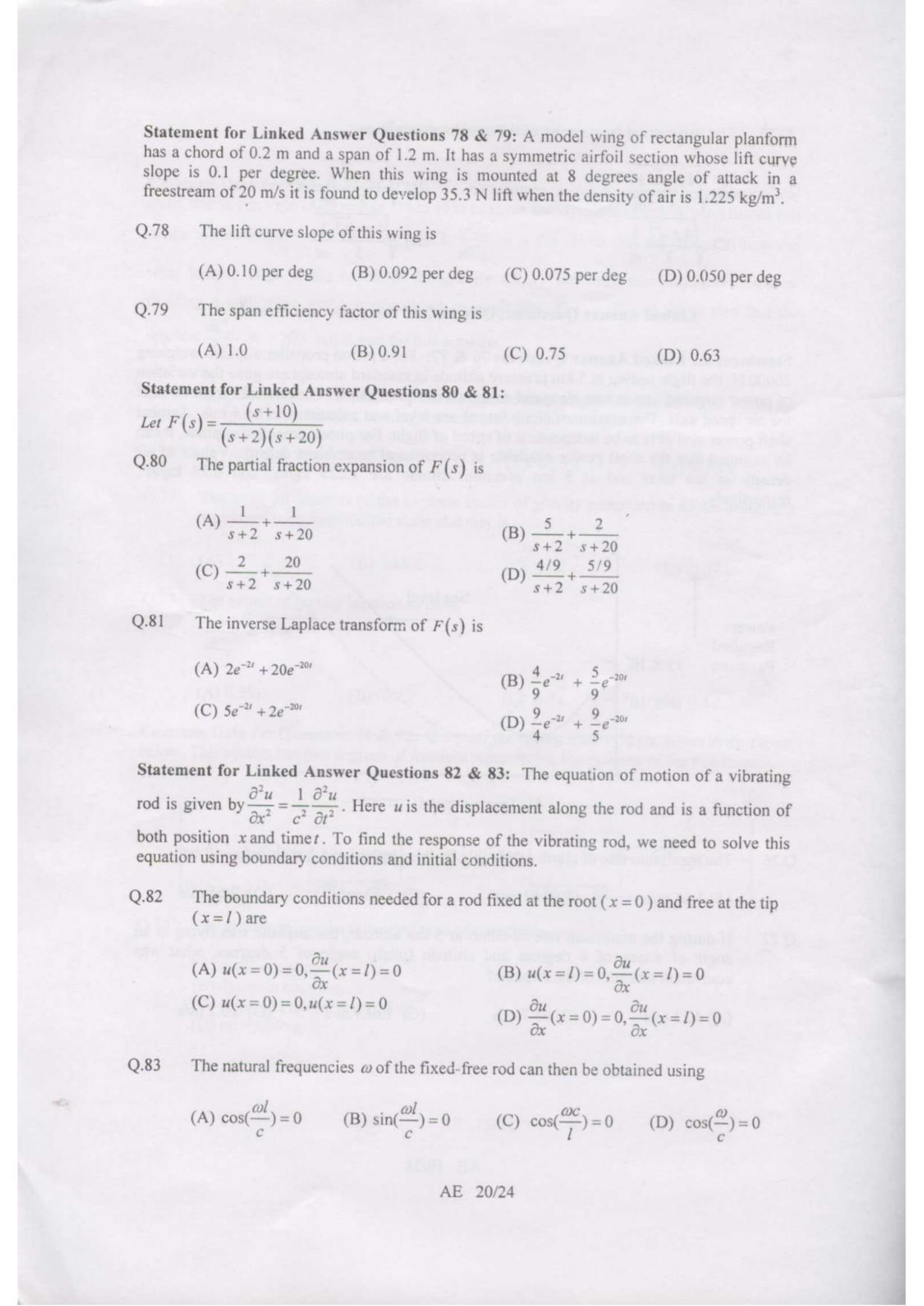 GATE 2007 Aerospace Engineering (AE) Question Paper with Answer Key - Page 20