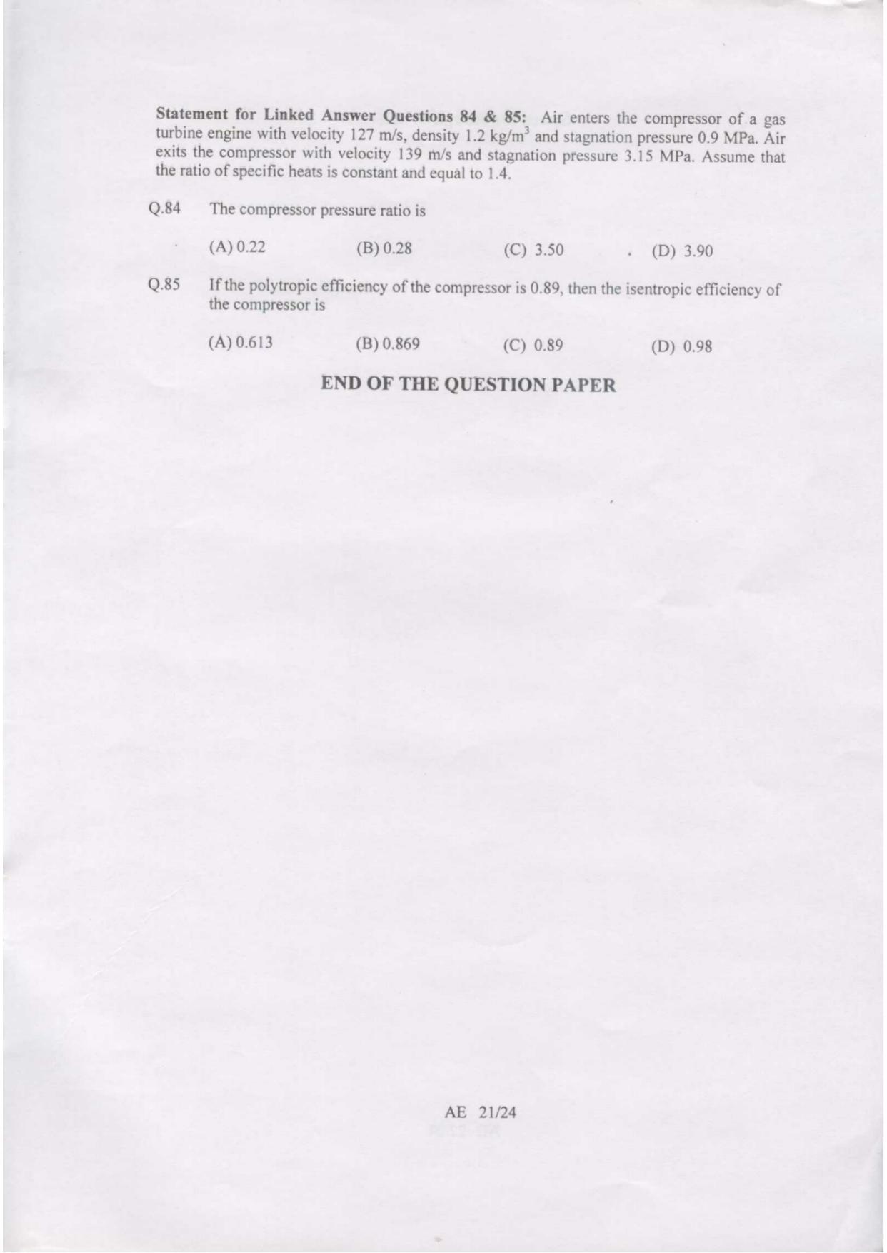 GATE 2007 Aerospace Engineering (AE) Question Paper with Answer Key - Page 21