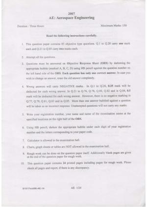 GATE 2007 Aerospace Engineering (AE) Question Paper with Answer Key