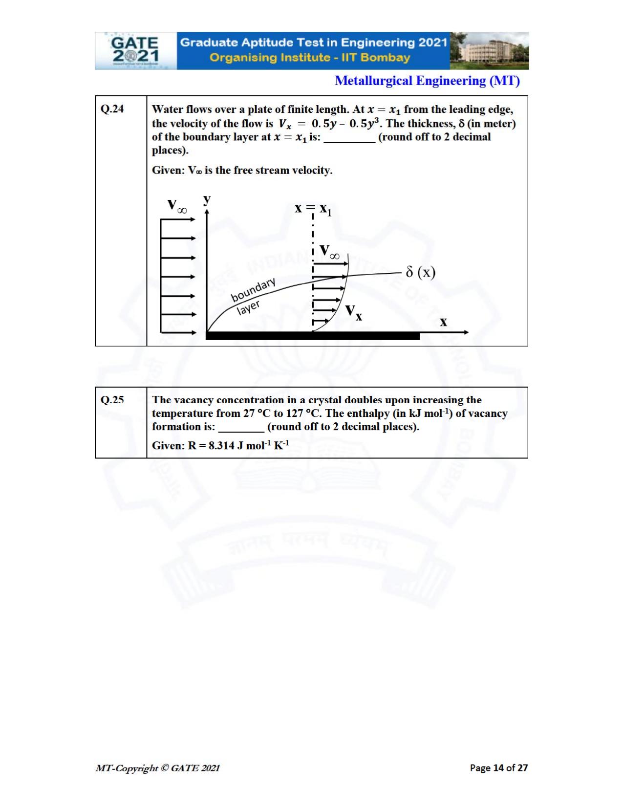 GATE 2021 Metallurgical Engineering (MT) Question Paper - Page 14
