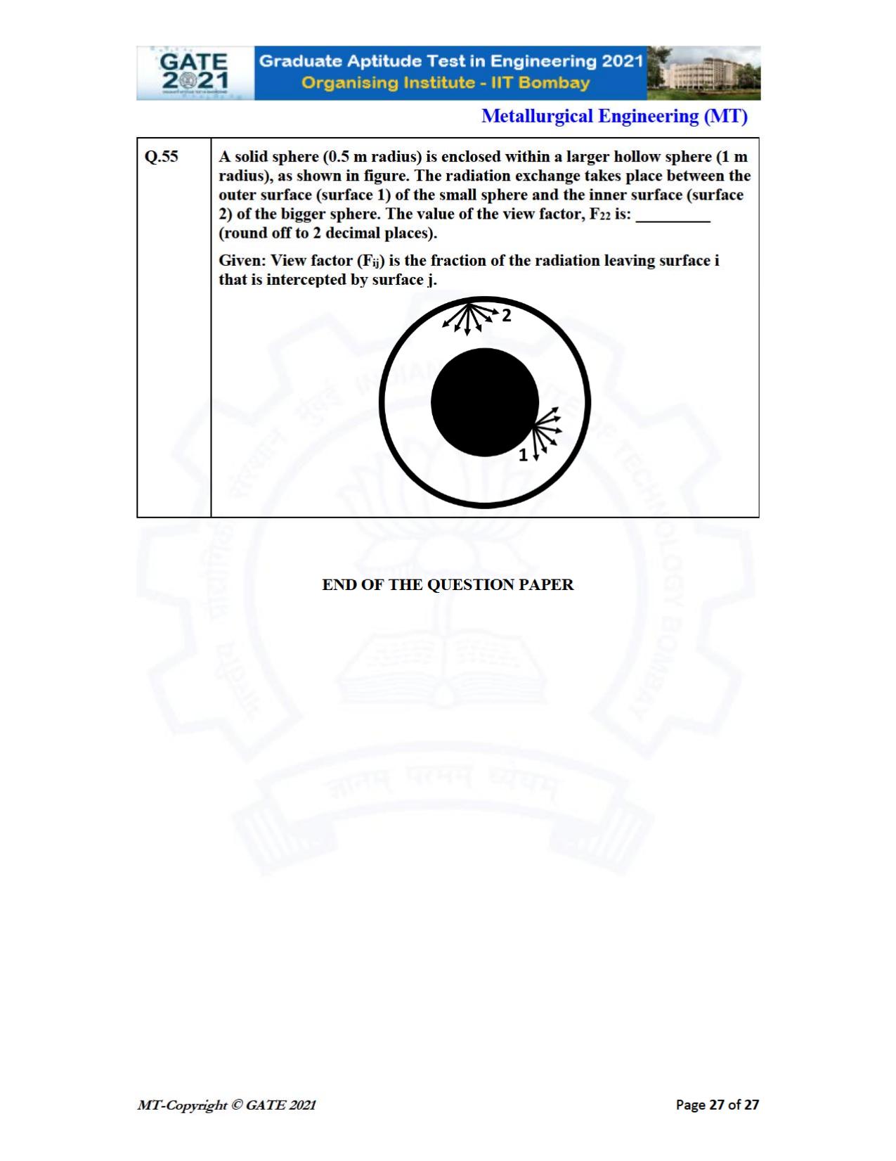 GATE 2021 Metallurgical Engineering (MT) Question Paper - Page 27