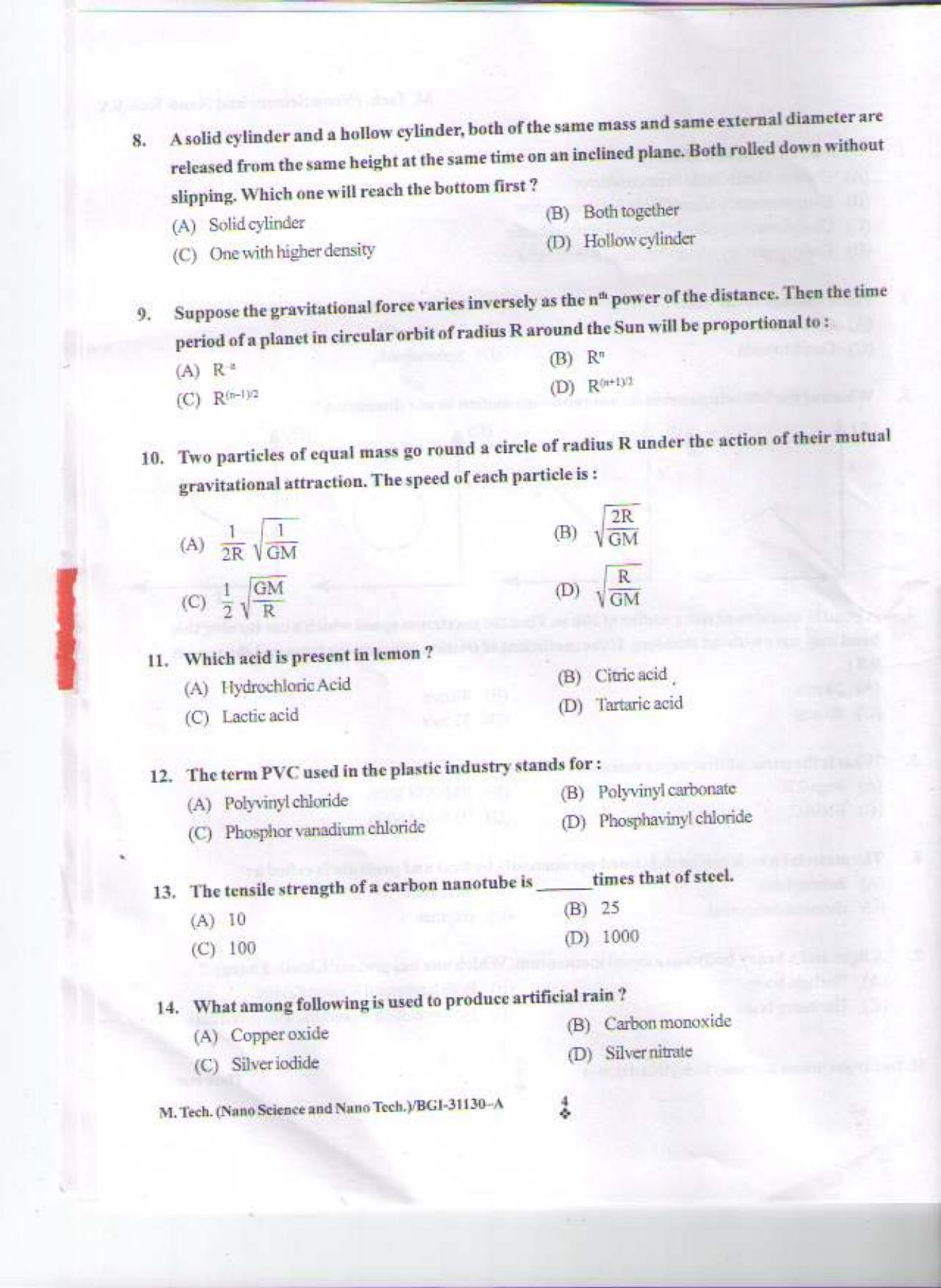 PU CET PG 2015: M.Tech (NanoSc. & NanoTech) Question Paper - Page 3
