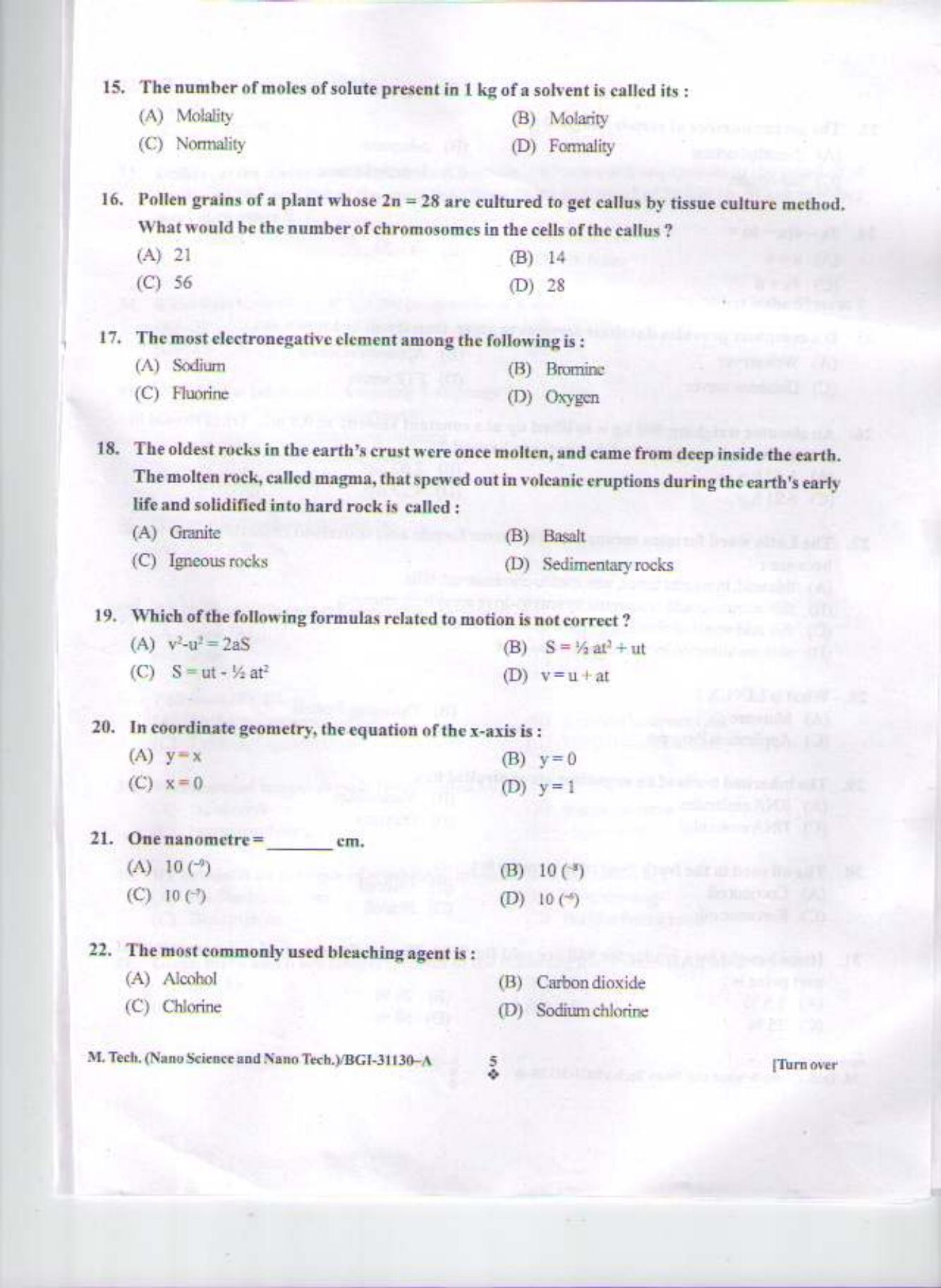 PU CET PG 2015: M.Tech (NanoSc. & NanoTech) Question Paper - Page 4