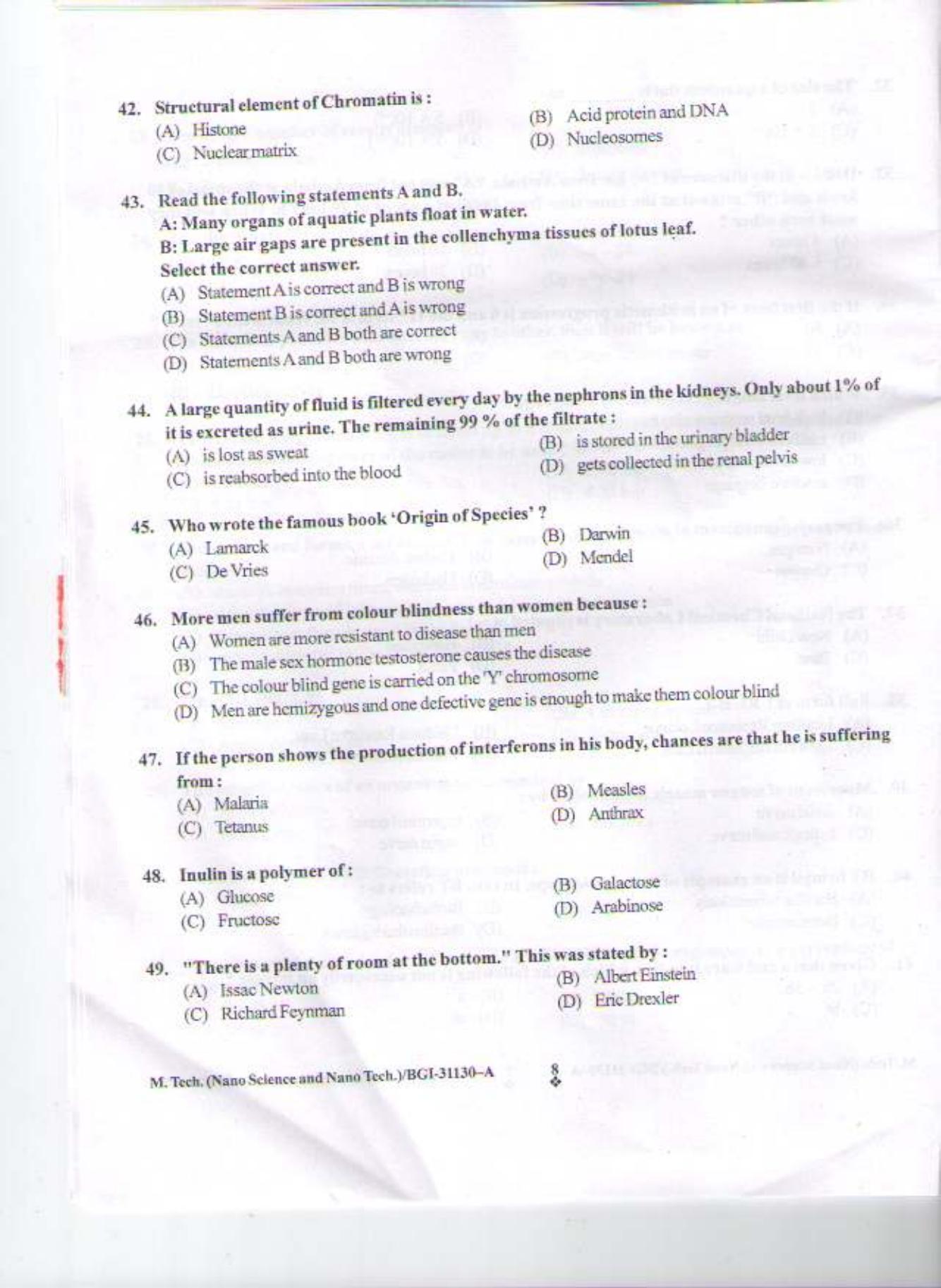 PU CET PG 2015: M.Tech (NanoSc. & NanoTech) Question Paper - Page 7