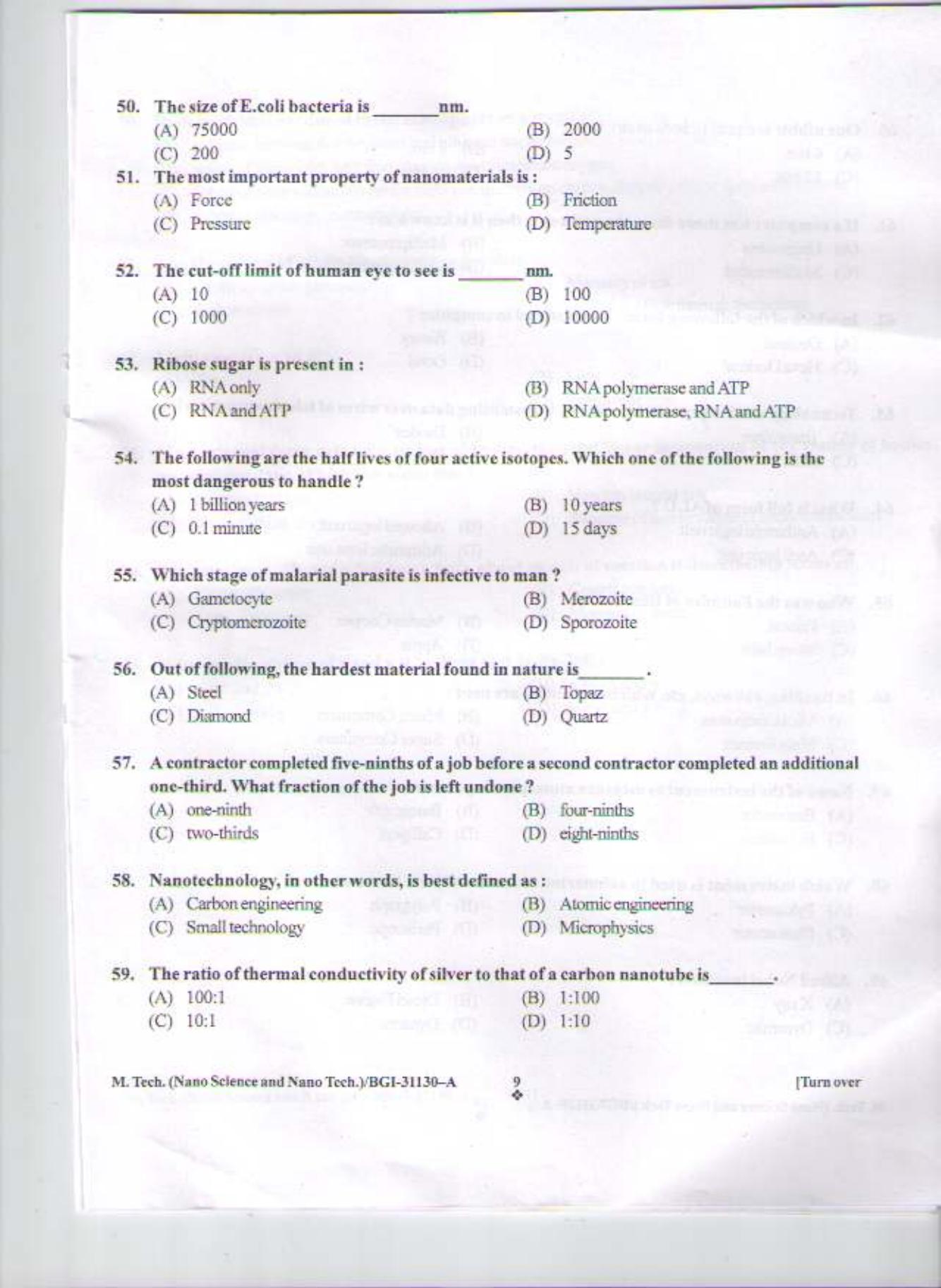 PU CET PG 2015: M.Tech (NanoSc. & NanoTech) Question Paper - Page 8