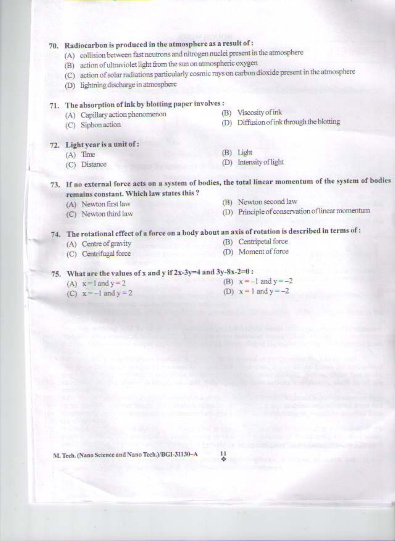 PU CET PG 2015: M.Tech (NanoSc. & NanoTech) Question Paper - Page 10