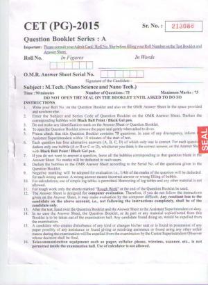 PU CET PG 2015: M.Tech (NanoSc. & NanoTech) Question Paper