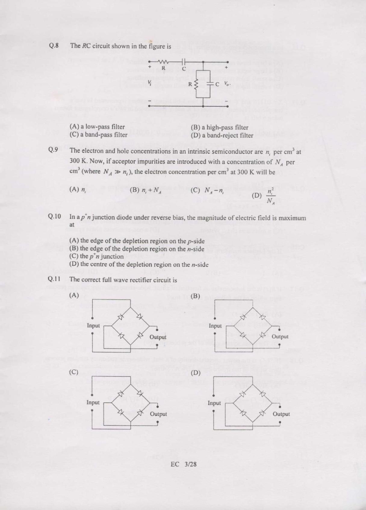 GATE 2007 Electronics and Communication Engineering (EC) Question Paper with Answer Key - Page 3