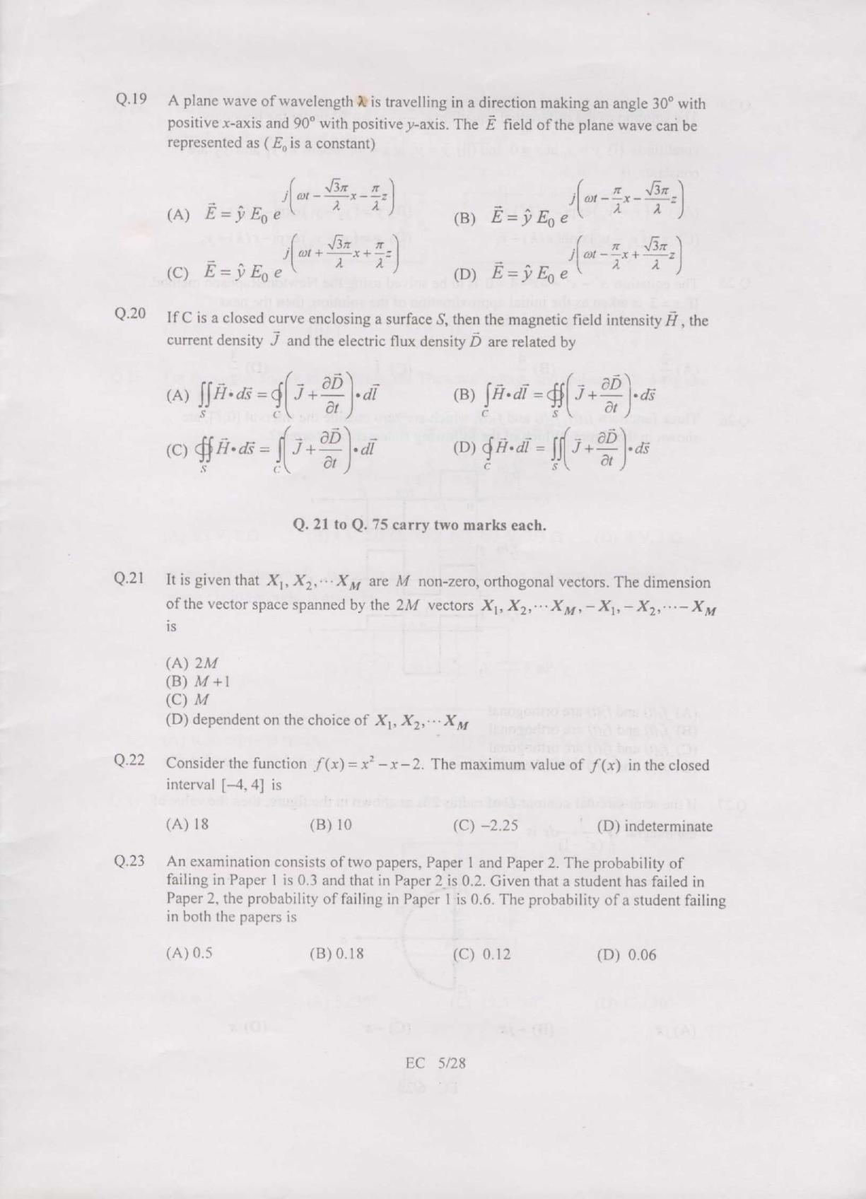 GATE 2007 Electronics and Communication Engineering (EC) Question Paper with Answer Key - Page 5
