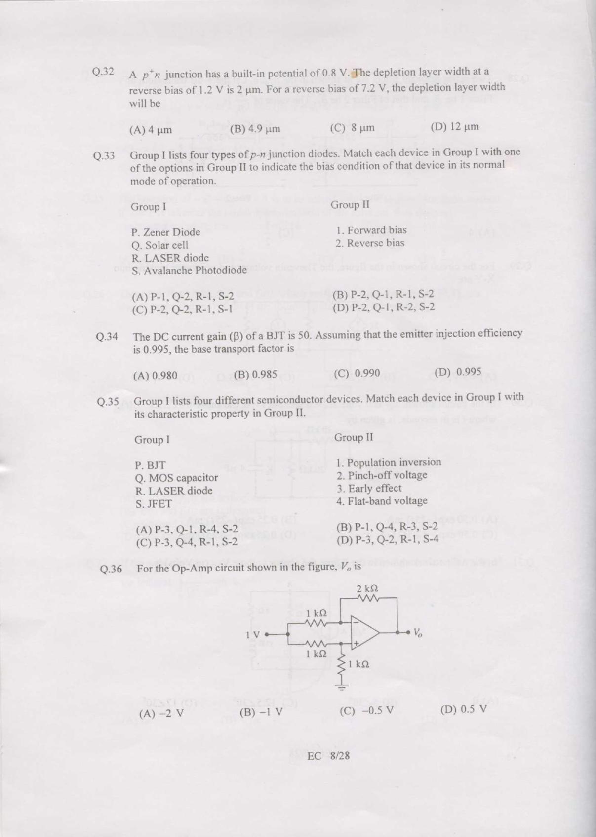 GATE 2007 Electronics and Communication Engineering (EC) Question Paper with Answer Key - Page 8