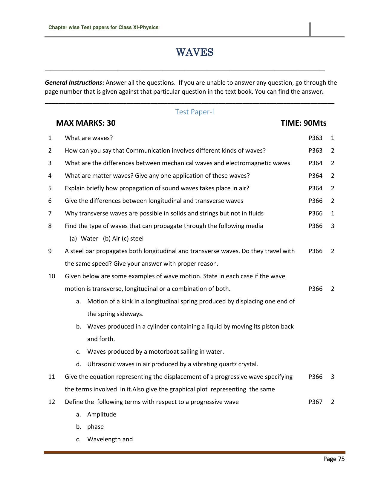 CBSE Worksheets for Class 11 Physics Waves Assignment 1 - Page 1