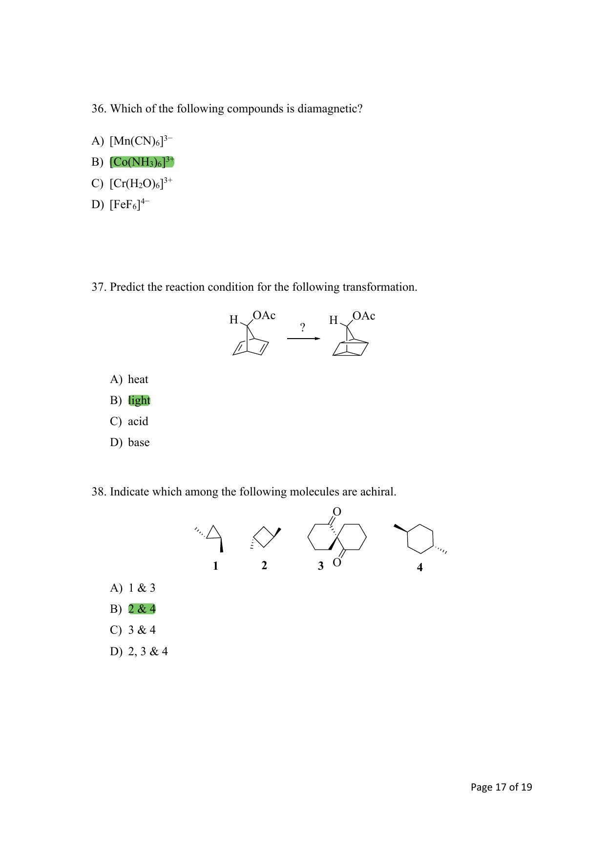 TIFR GS 2024 Chemistry Question Paper - Page 17