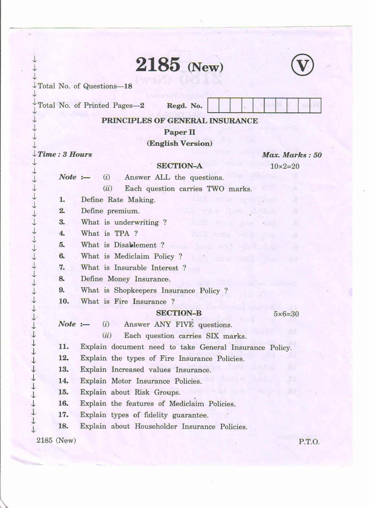 AP Inter 2nd Year Vocational Question Paper March - 2020 - Principles of General Insurance - II (new) - Page 1