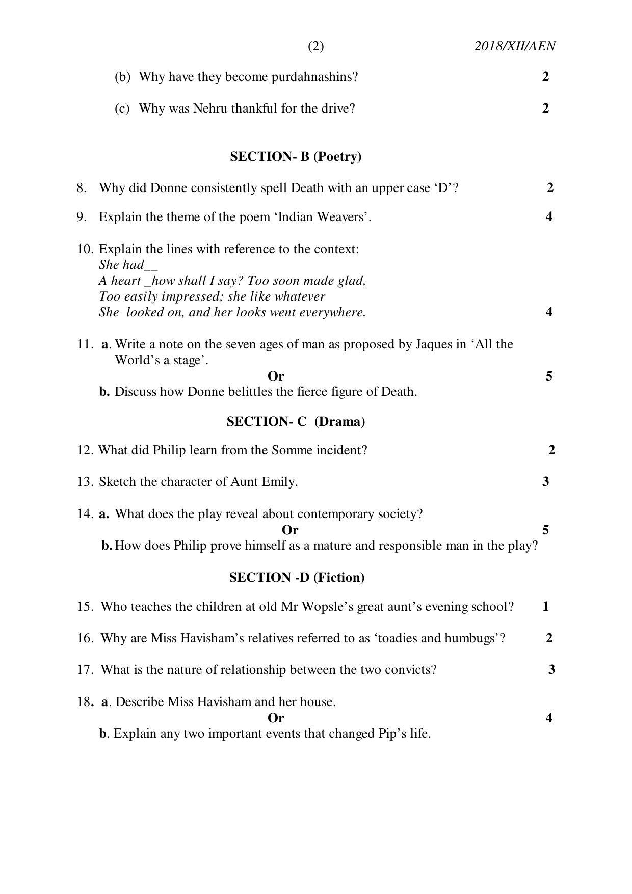 Nagaland Board Class 12 ALTERNATIVE ENGLISH 2018 Question Papers - Page 2