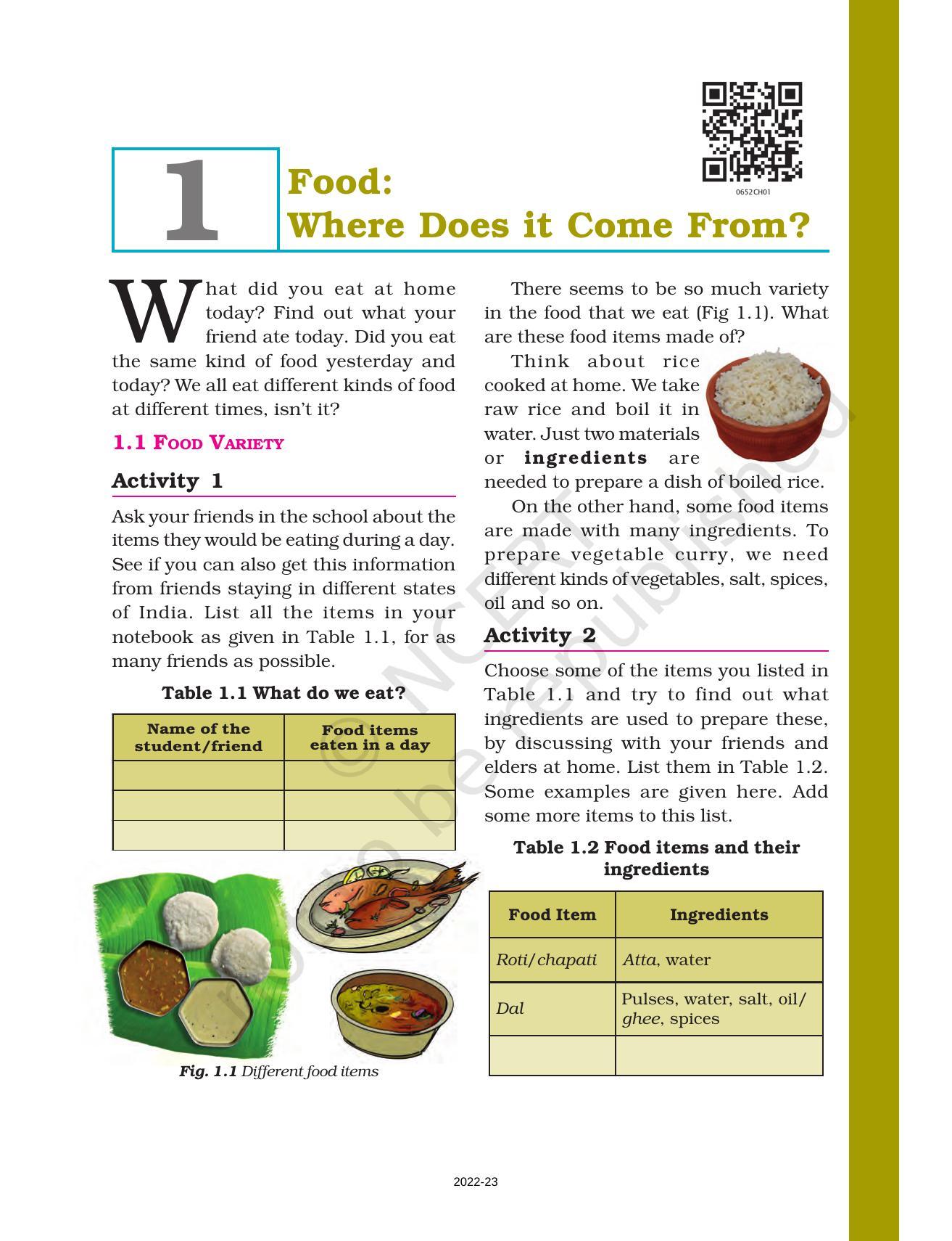NCERT Book for Class 6 Science: Chapter 1-Food, Where Does It Come From? - Page 1