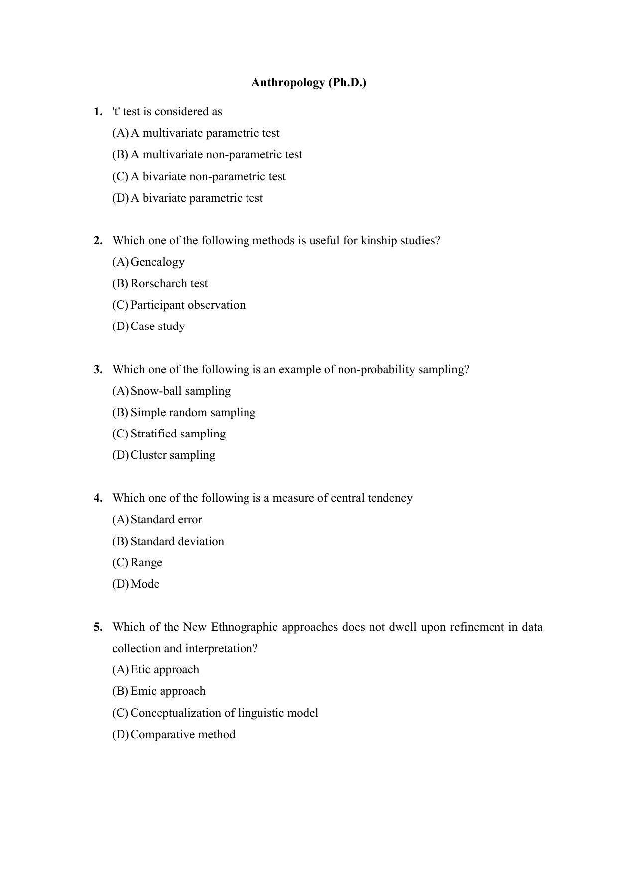 PU MPET Anthropology 2022 Question Papers - Page 1