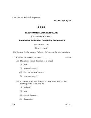Meghalaya Board (MBOSE) Class 12 ELECTRONICS AND HARDWARE (HS_XII_A. Sc. Com._EH_22) 2022 Question Paper