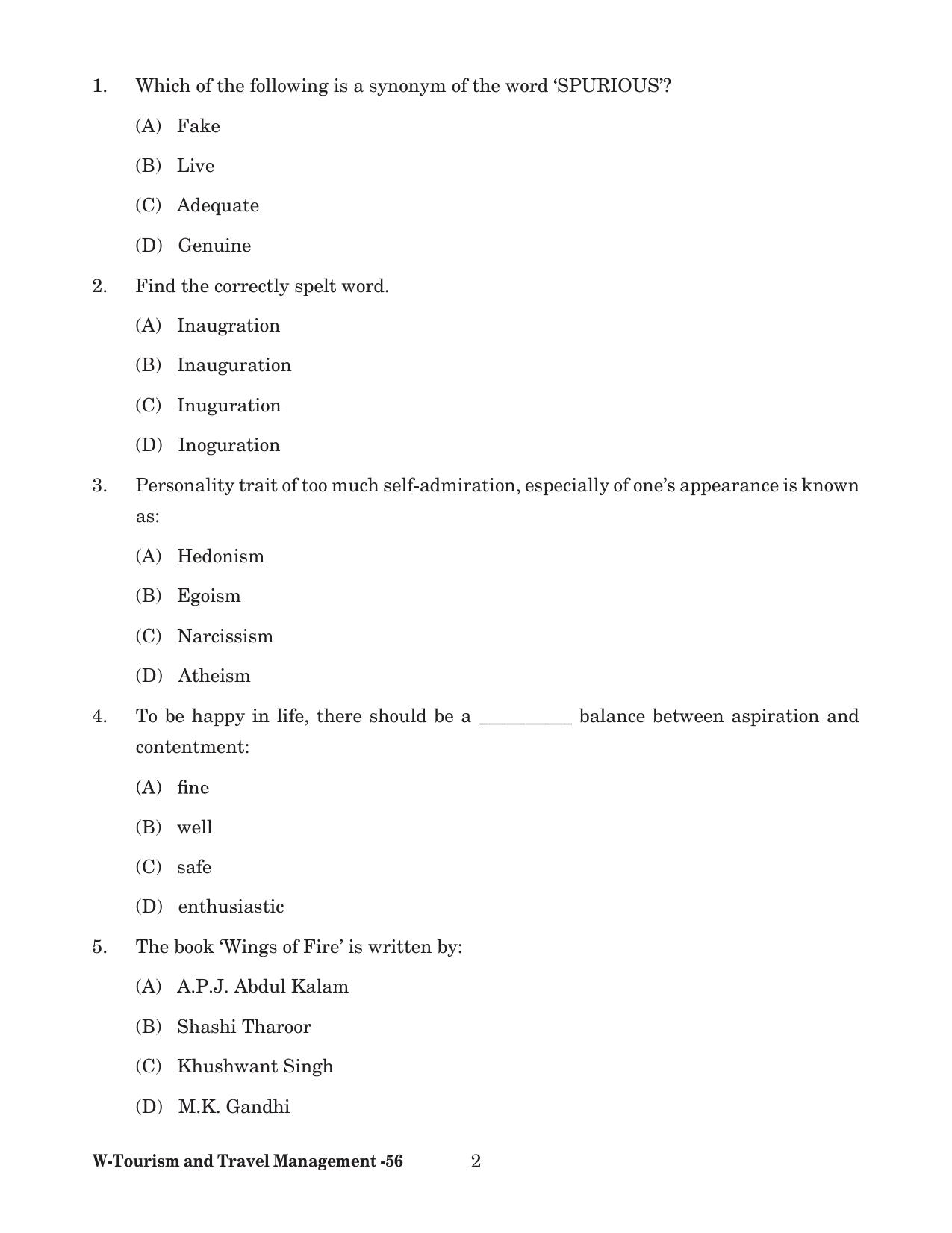 Odisha CPET 2022 TOURISM AND TRAVEL MANAGEMENT Question Paper - Page 2