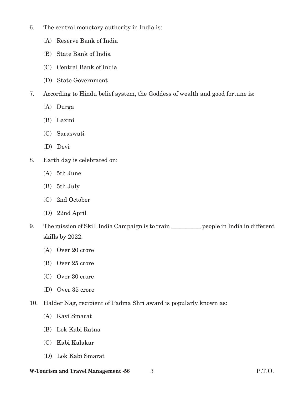 Odisha CPET 2022 TOURISM AND TRAVEL MANAGEMENT Question Paper - Page 3