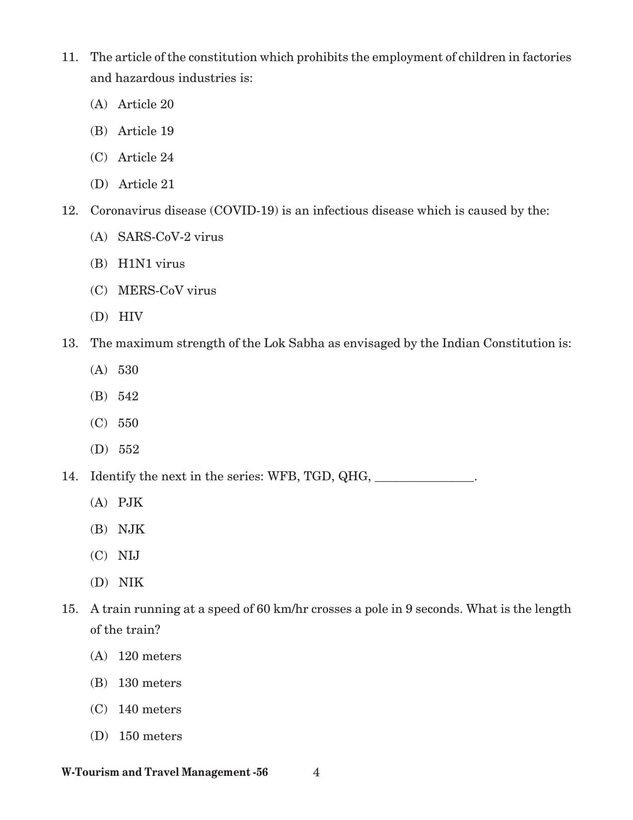 Odisha CPET 2022 TOURISM AND TRAVEL MANAGEMENT Question Paper - Page 4