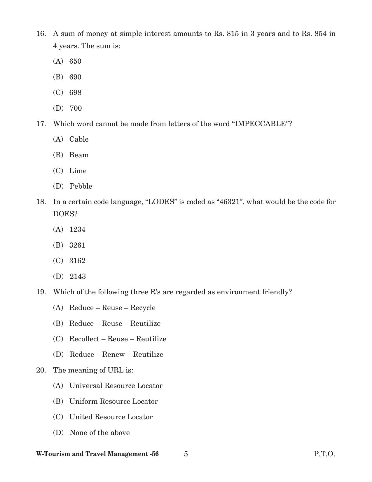 Odisha CPET 2022 TOURISM AND TRAVEL MANAGEMENT Question Paper - Page 5