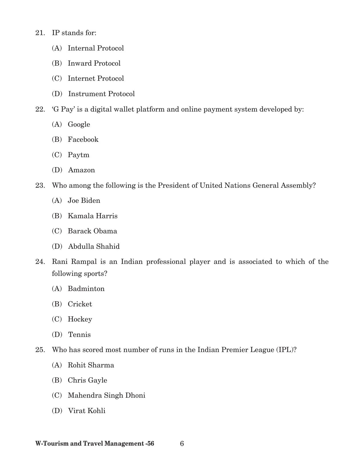 Odisha CPET 2022 TOURISM AND TRAVEL MANAGEMENT Question Paper - Page 6