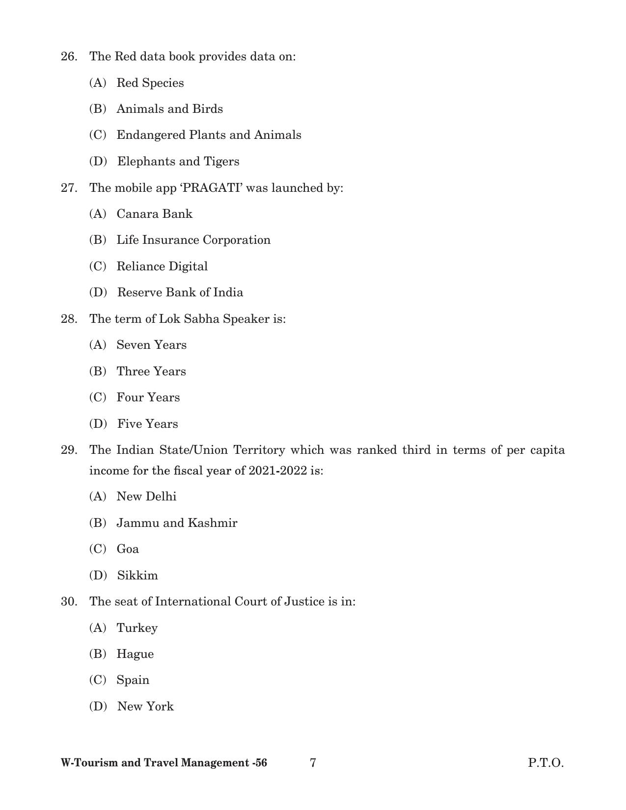 Odisha CPET 2022 TOURISM AND TRAVEL MANAGEMENT Question Paper - Page 7
