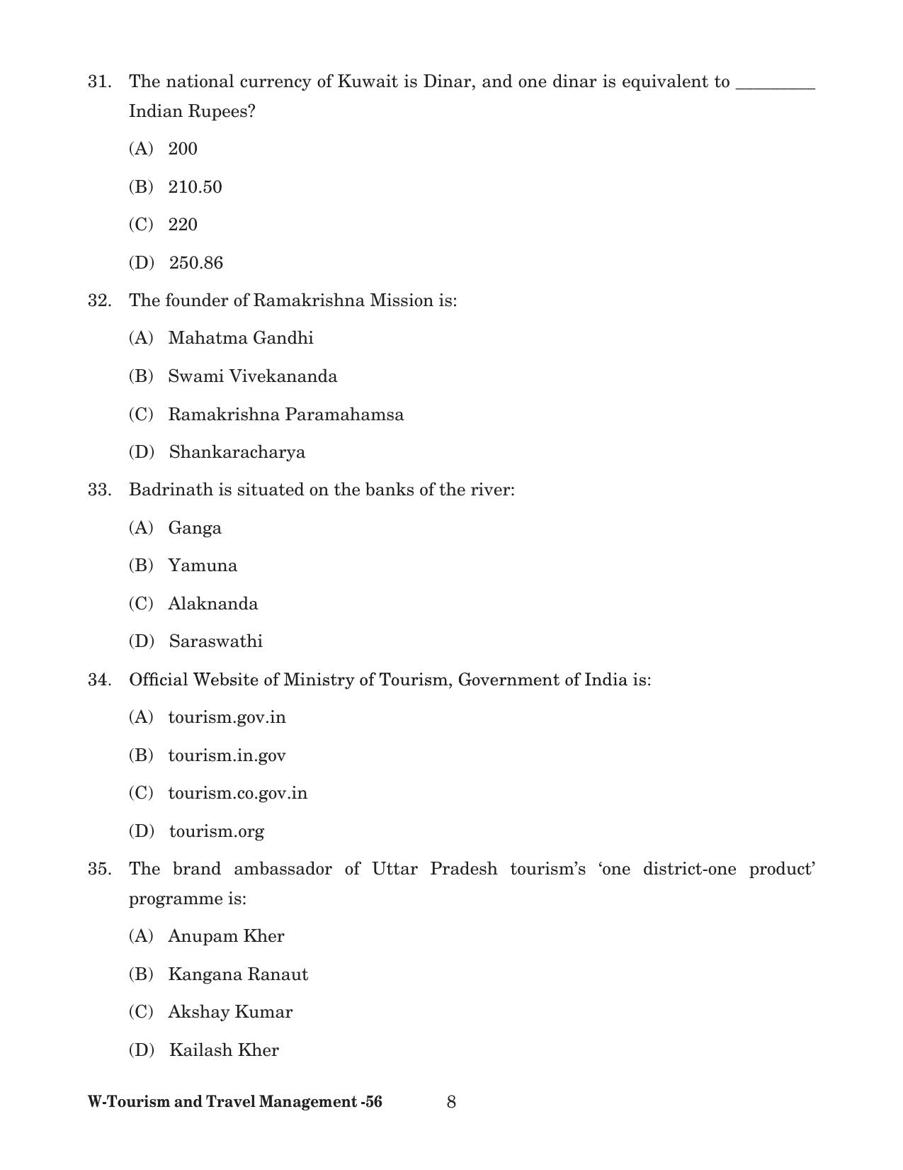 Odisha CPET 2022 TOURISM AND TRAVEL MANAGEMENT Question Paper - Page 8