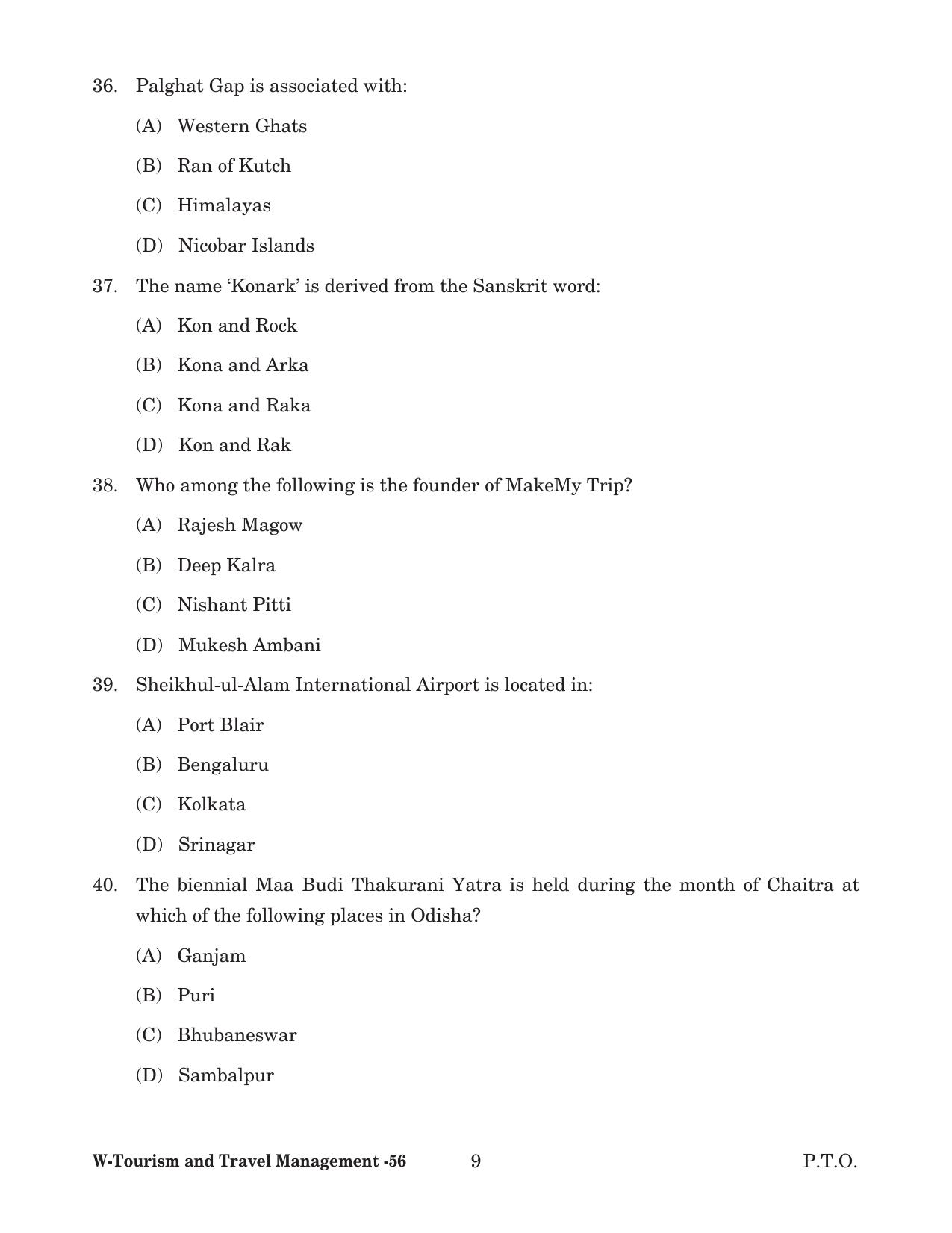 Odisha CPET 2022 TOURISM AND TRAVEL MANAGEMENT Question Paper - Page 9