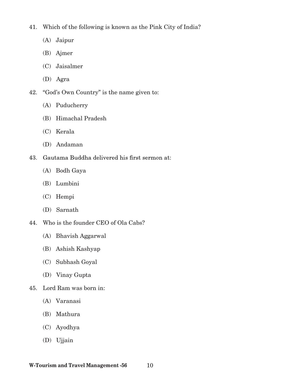 Odisha CPET 2022 TOURISM AND TRAVEL MANAGEMENT Question Paper - Page 10