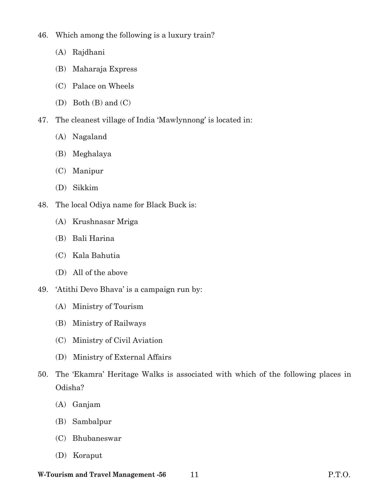 Odisha CPET 2022 TOURISM AND TRAVEL MANAGEMENT Question Paper - Page 11