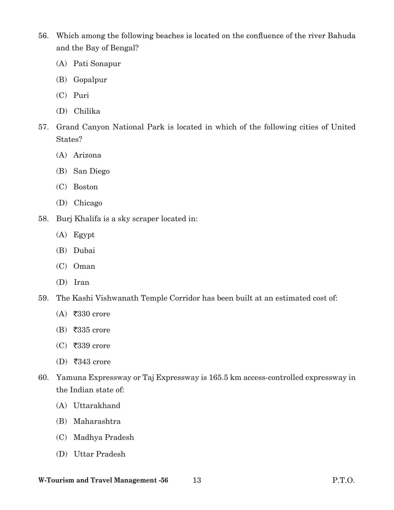 Odisha CPET 2022 TOURISM AND TRAVEL MANAGEMENT Question Paper - Page 13