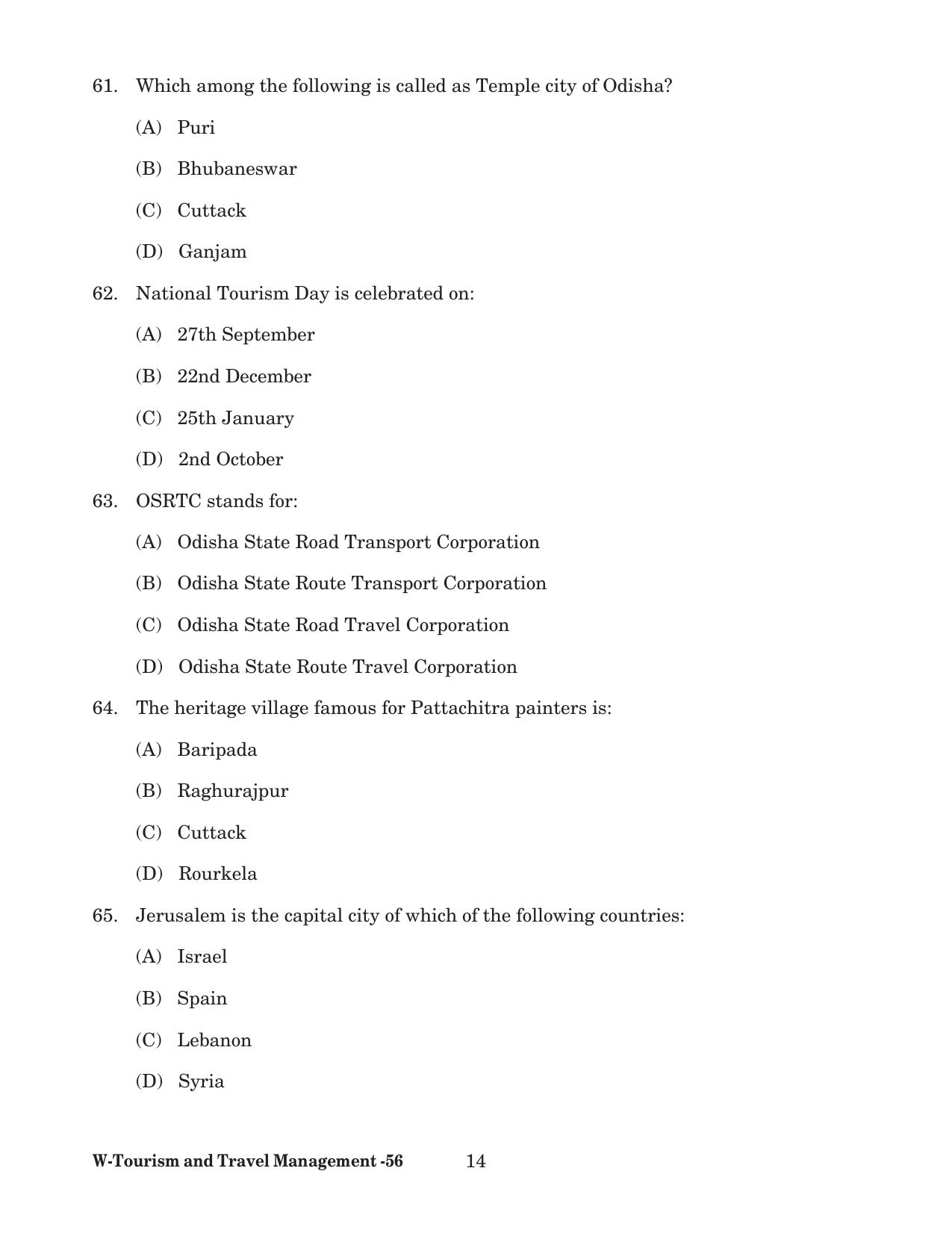 Odisha CPET 2022 TOURISM AND TRAVEL MANAGEMENT Question Paper - Page 14