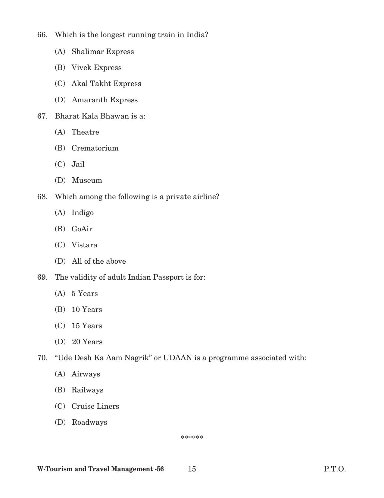 Odisha CPET 2022 TOURISM AND TRAVEL MANAGEMENT Question Paper - Page 15