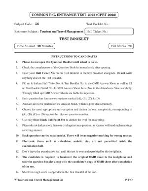 Odisha CPET 2022 TOURISM AND TRAVEL MANAGEMENT Question Paper
