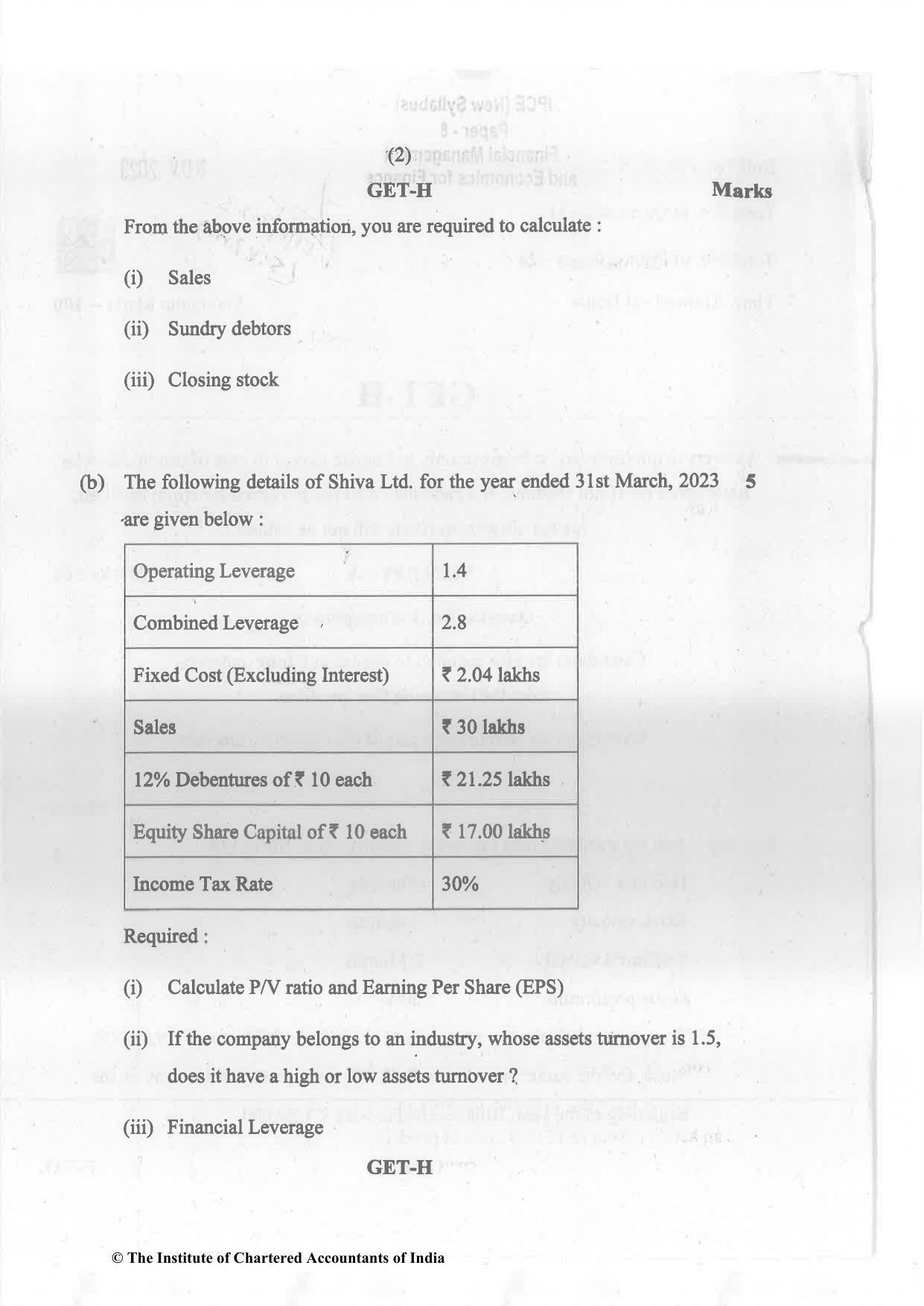 CA Inter Nov 2023 Question Paper - Paper 8 – Financial Management & Economics for Finance - Page 2