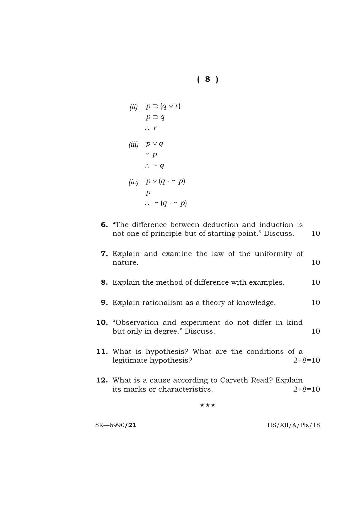 Meghalaya Board (MBOSE) Class 12 PHILOSOPHY 2018 Question Paper - Page 8