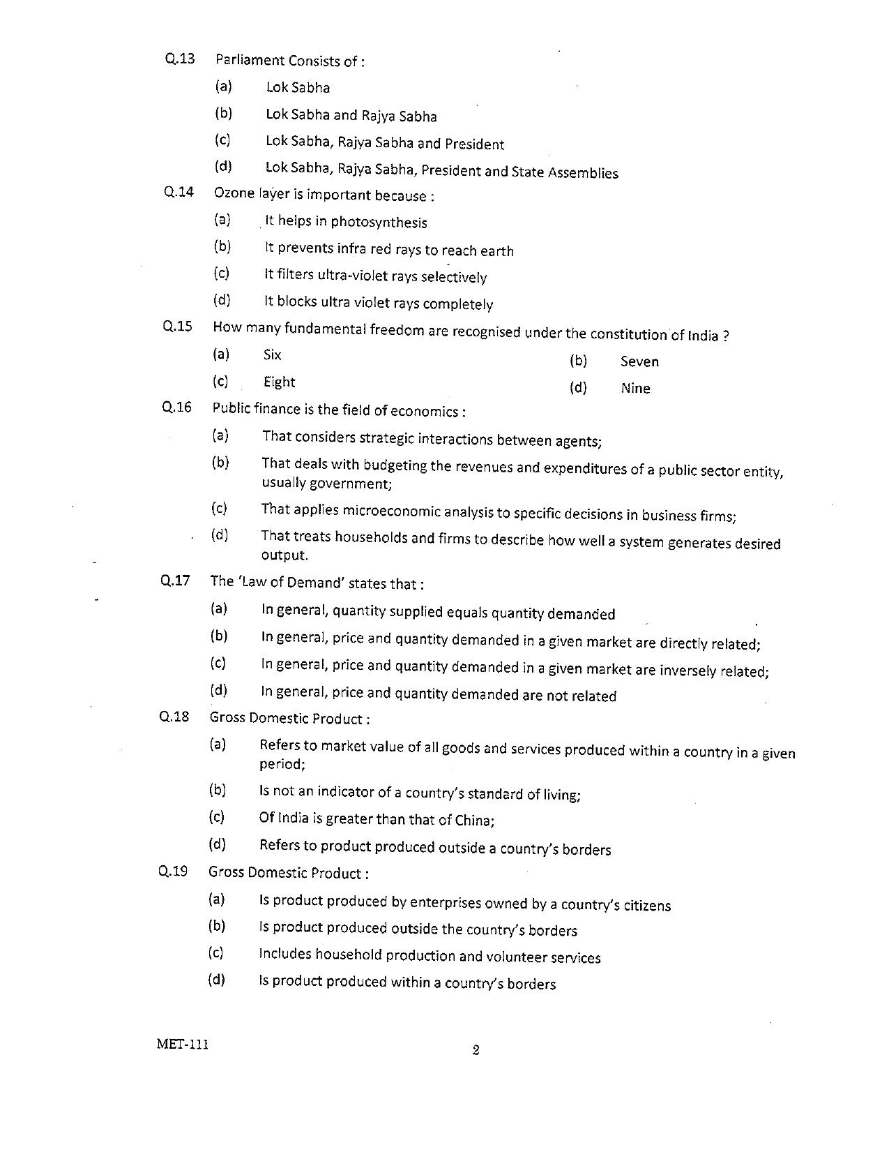 PU MET 2011 Question Booklet with Key - Page 2