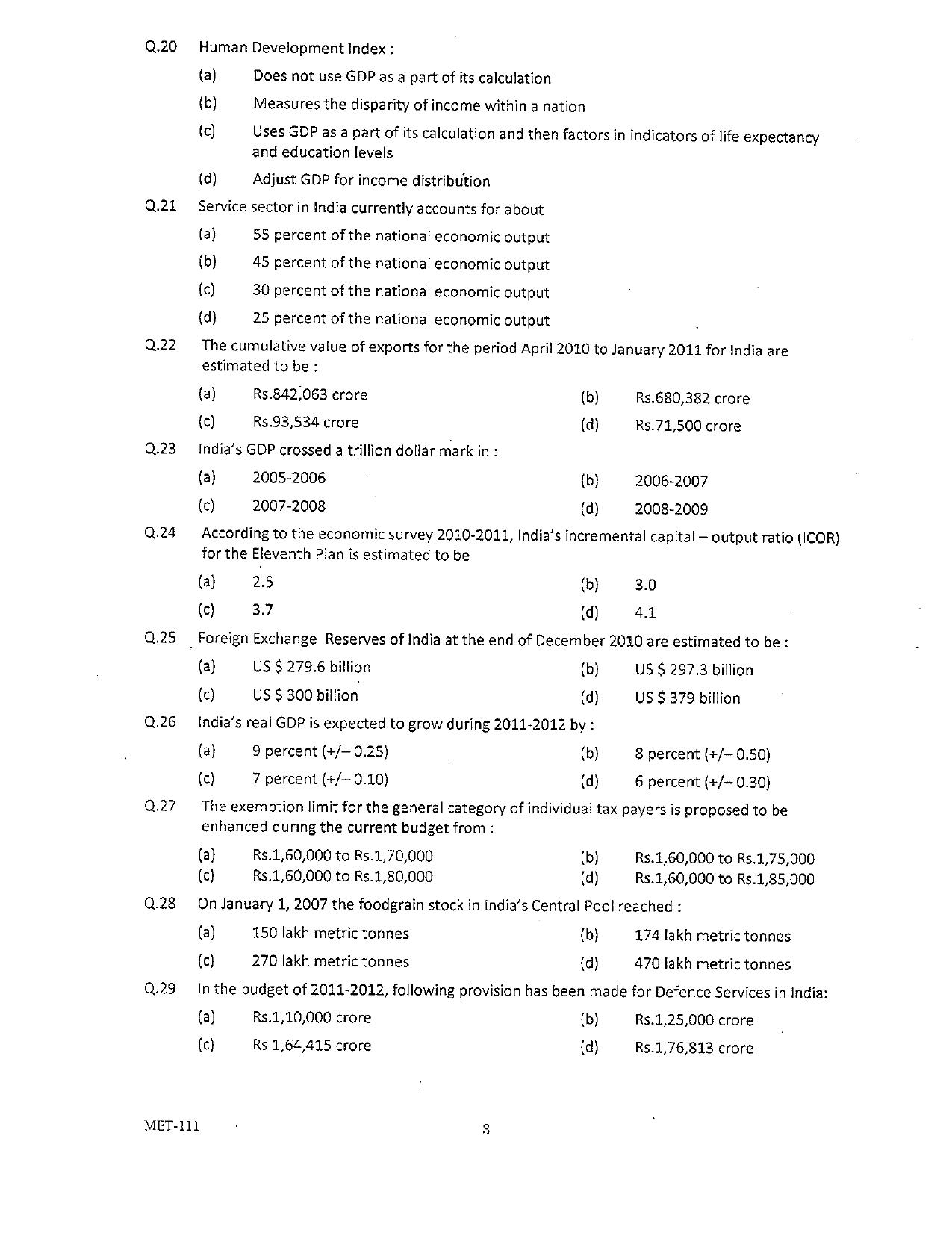 PU MET 2011 Question Booklet with Key - Page 3