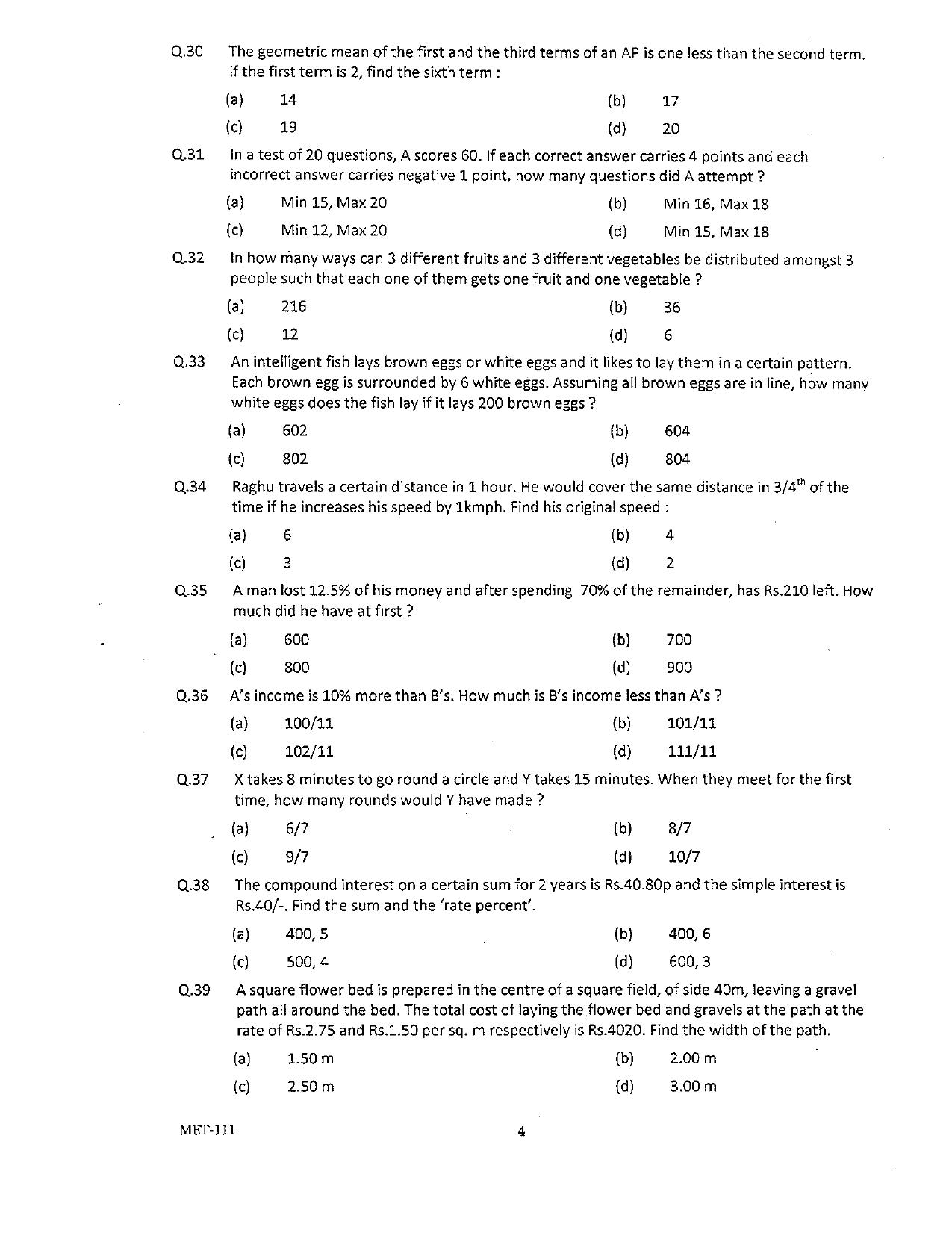 PU MET 2011 Question Booklet with Key - Page 4