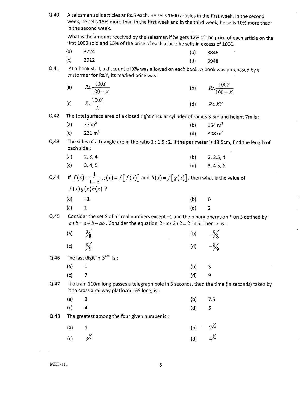 PU MET 2011 Question Booklet with Key - Page 5