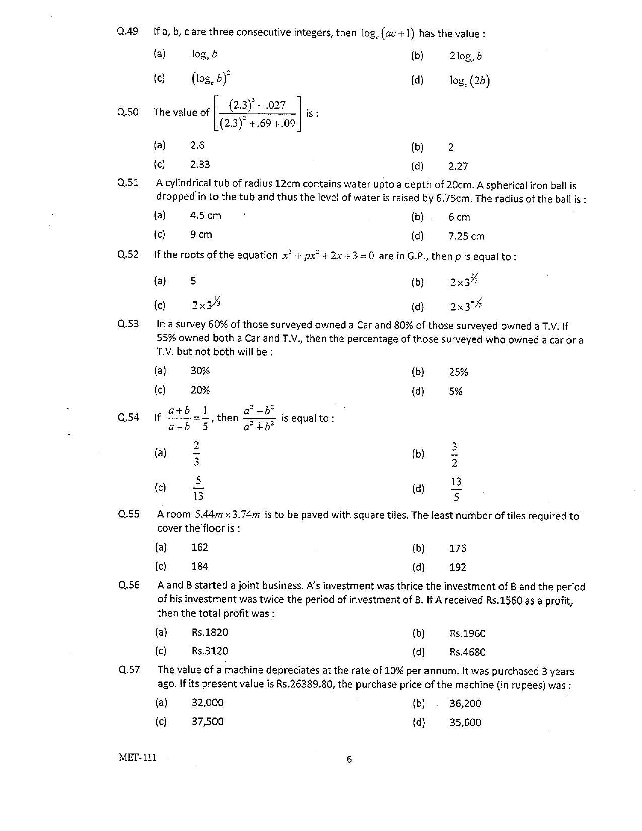 PU MET 2011 Question Booklet with Key - Page 6