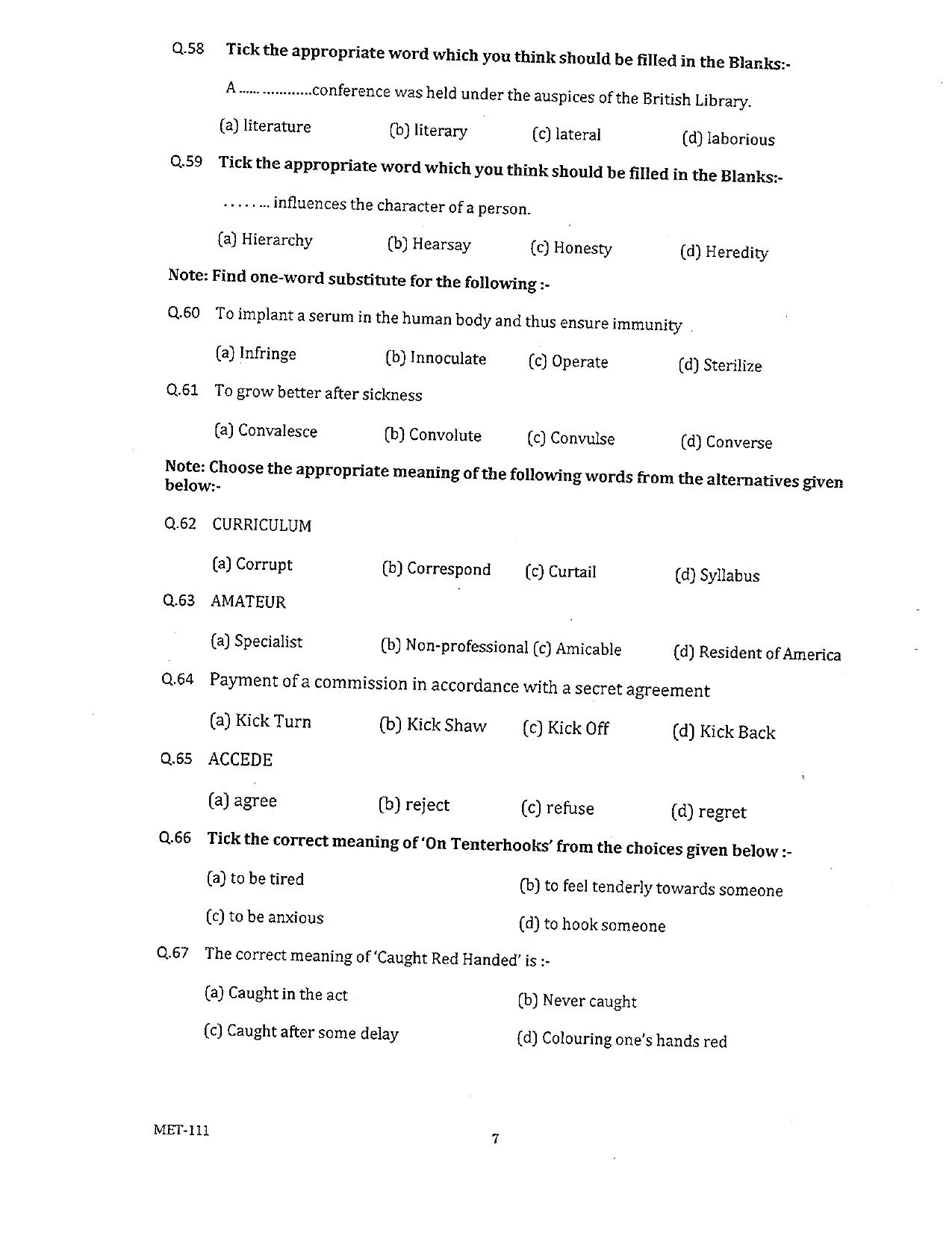PU MET 2011 Question Booklet with Key - Page 7