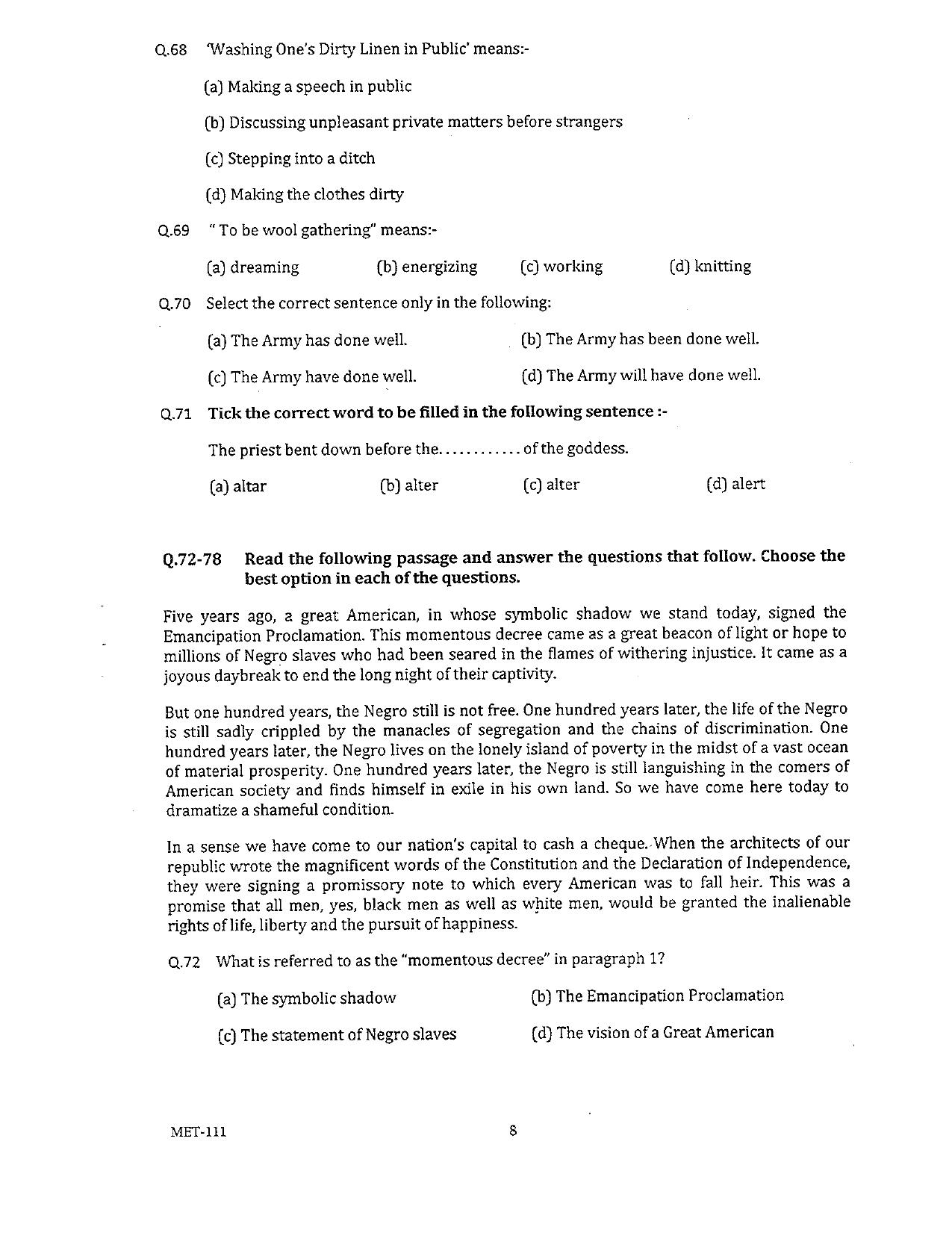PU MET 2011 Question Booklet with Key - Page 8