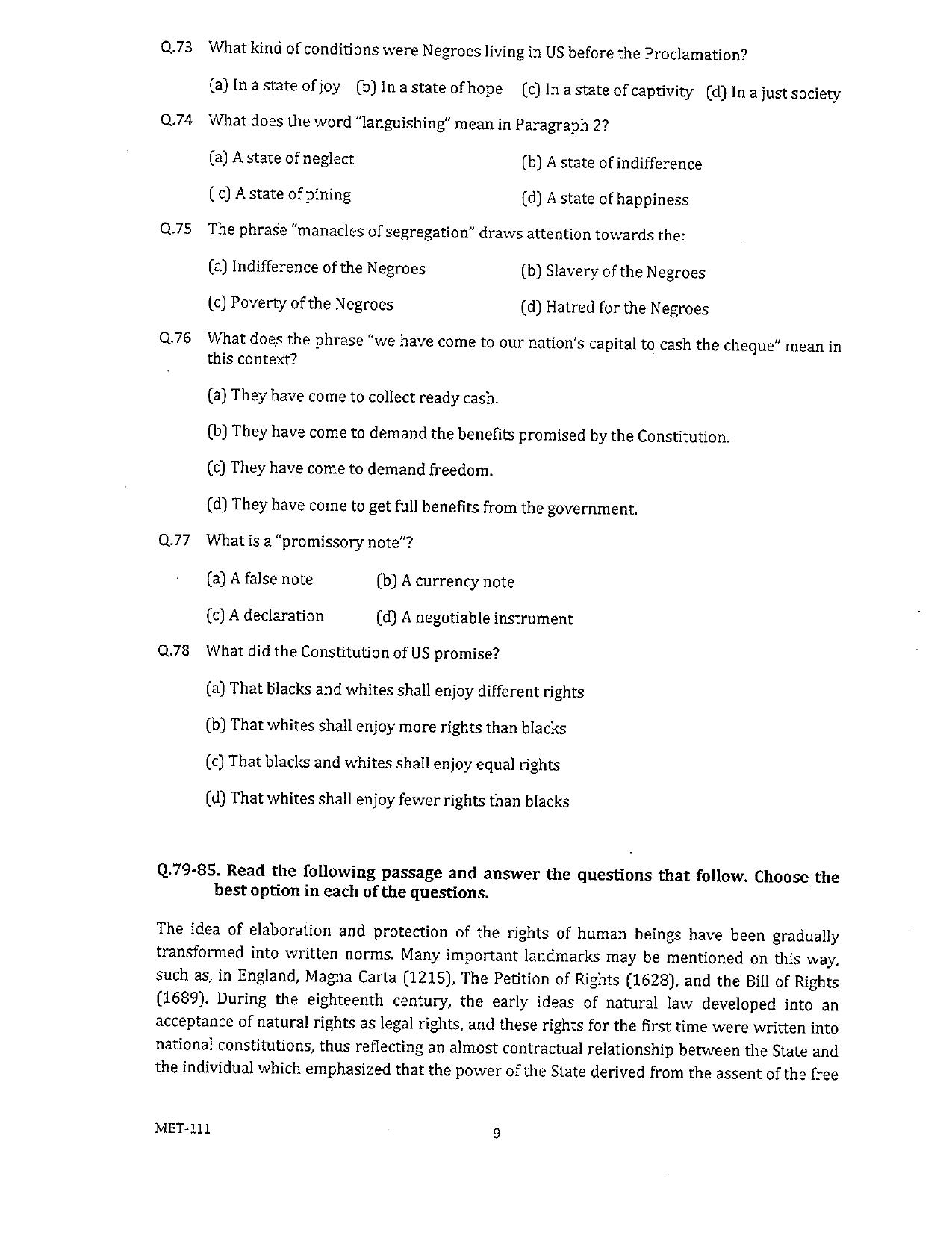 PU MET 2011 Question Booklet with Key - Page 9