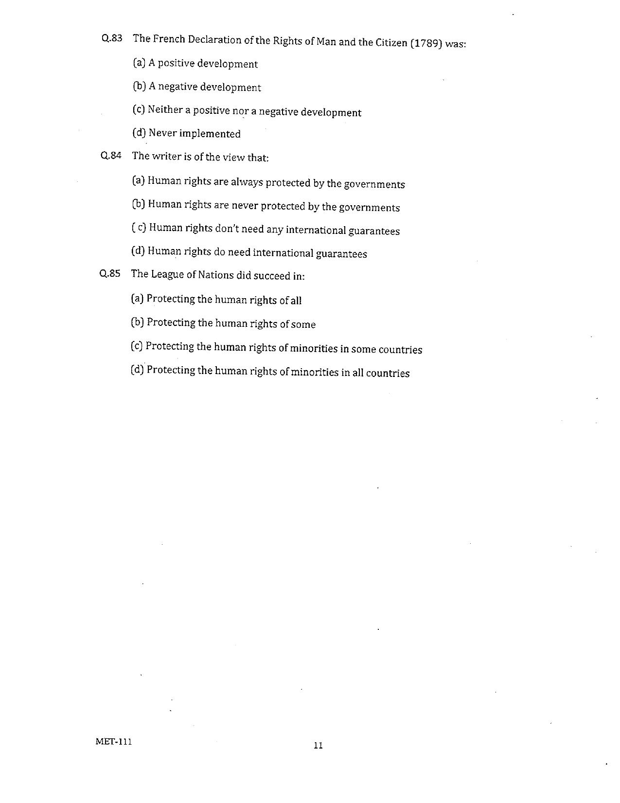 PU MET 2011 Question Booklet with Key - Page 11