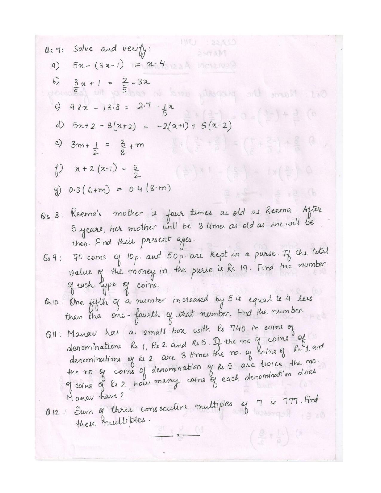 CBSE Worksheets for Class 8 Mathematics Linear Equations in One Variable Assignment 2 - Page 2