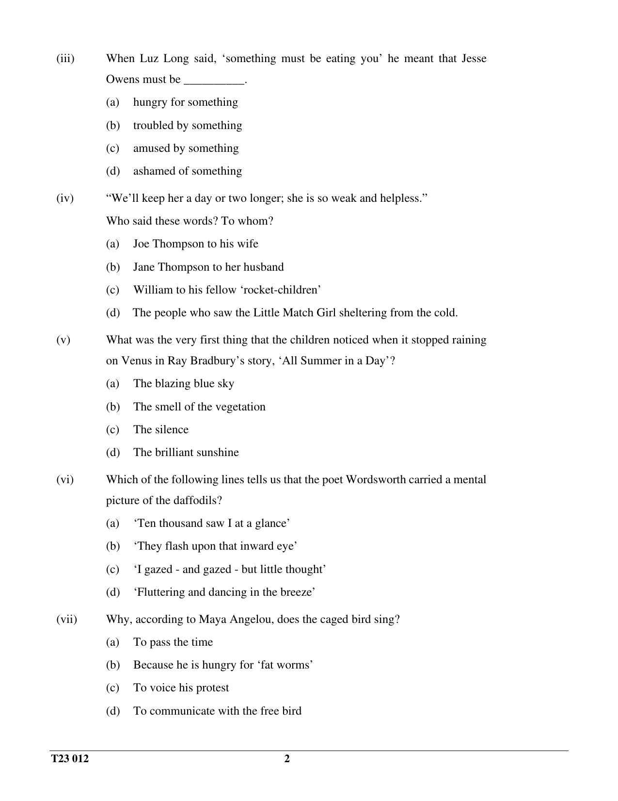 ICSE Class 10 LITERATURE IN ENGLISH 2023 Question Paper - Page 2