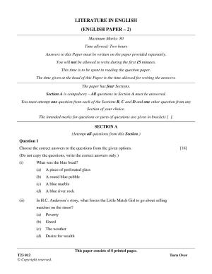 ICSE Class 10 LITERATURE IN ENGLISH 2023 Question Paper